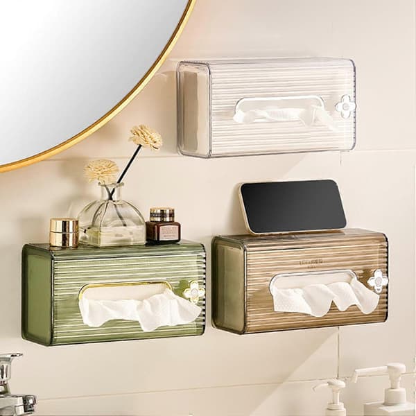 Väggmonterad Tissue Box Hållare, Klar Tissue Box Hållare för Badrum, Dekorativ Plast Tissue Box - Transparent