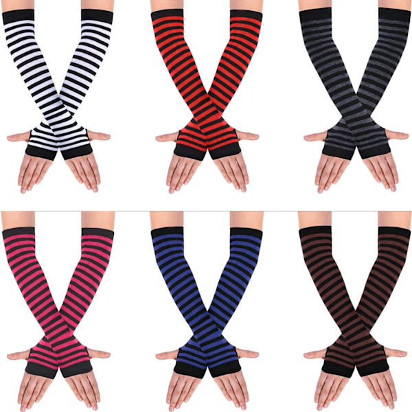 SATINIOR 6 Paria Neulotuja Käsivarsinlämmittimiä Peukalonrei'illä Joustavat Hansikkaat Naisille Pitkät Sormittomat Hansikkaat Diversified Color