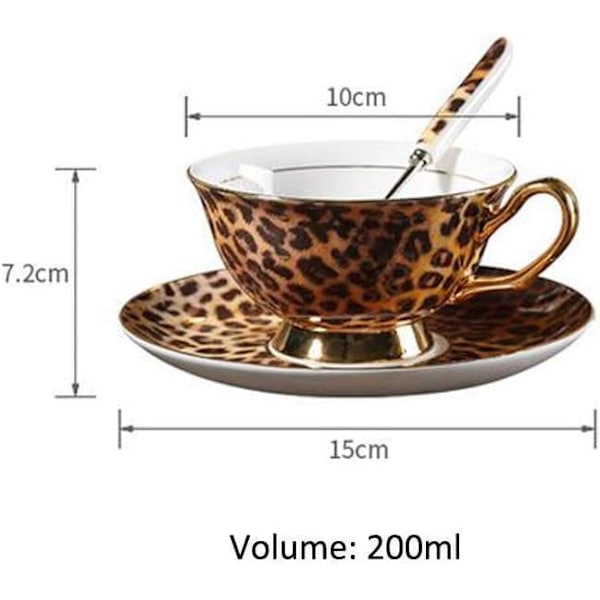 ® YBK Tech Euro Style Beinporselen Kanne & Underkoppsett, Keramisk Te- og Kaffekopp for Hjem, Kjøkken, Bryllup (Leopardmønster) Leopard Pattern