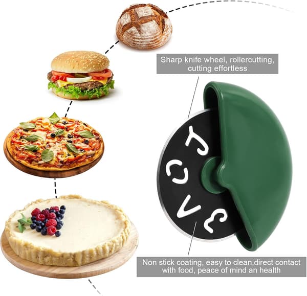 2 stk. runde pizzaskærere, udskåret LOVE-design i rustfrit stål, multifunktionel pizzaskærer