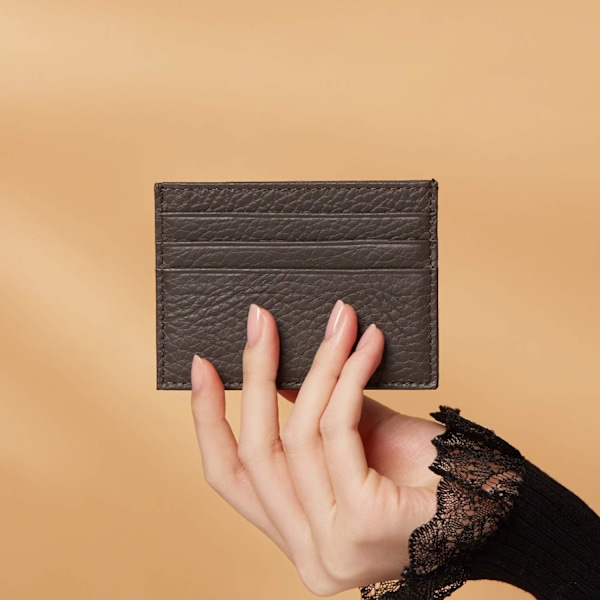 Äkta läder korthållare 7 kortplatser Minimalistisk Ultra tunn för jacka, byxor Dark gray