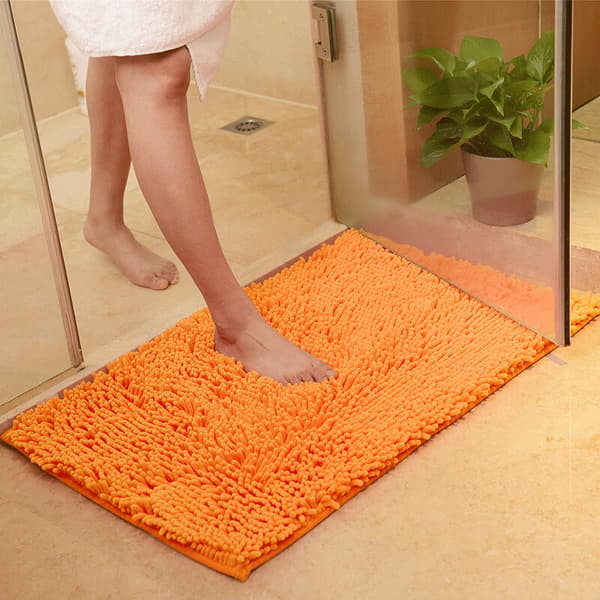 Badeværelsesmåtte, Chenille Superabsorberende Skridsikker Komfortabel Badeværelsesmåtte Brusemåtte (6090cm, Orange)