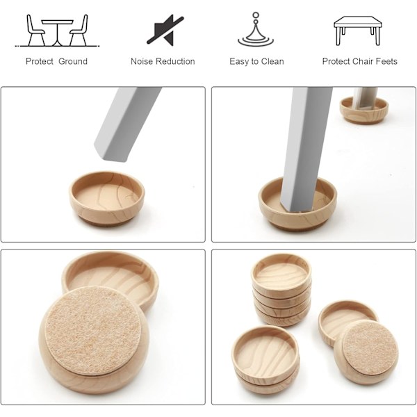 loor Cups 60mm/ 2.4 tum Runda Möbelfilt Hjul Halkskydd Golvskydd för Stolsben Möbler Beige 8Pack60mm