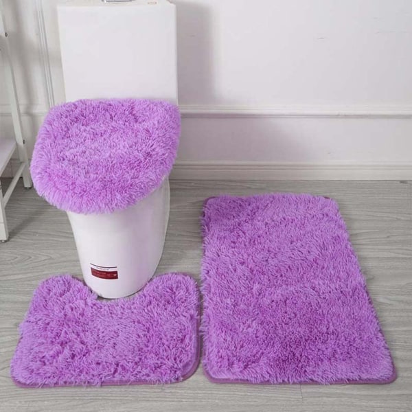 3kpl kylpymatto WC - kannen cover U-muotoinen matto Liukumaton pehmeä lattiamatto Vettä imevä kiinteä ovimatto Kylpyhuonematto Matto istuinpäällinen cover , violetti