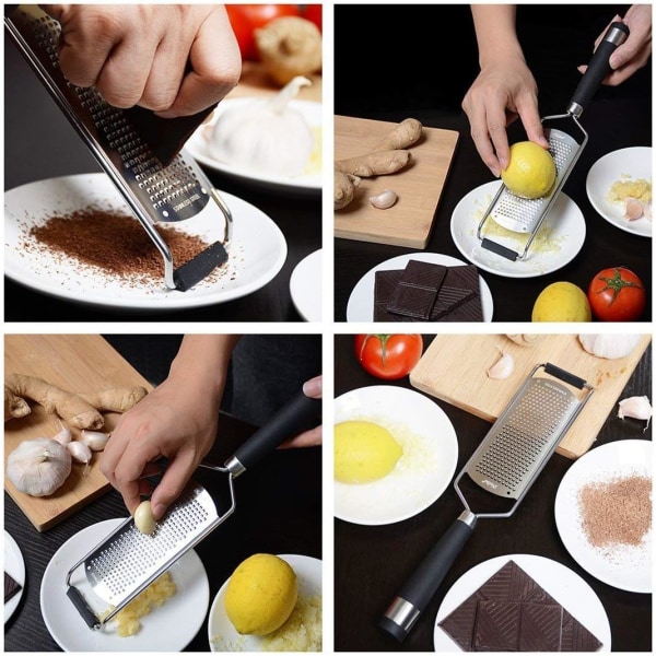 Kjøkkenostjern & Sitronzester - Skarpt 18/8 Rustfritt Stål Blad - Ergonomisk TPR Håndtak - Enkelt å Riv eller Zest Sitron, Appelsin, Sitrus, Ch