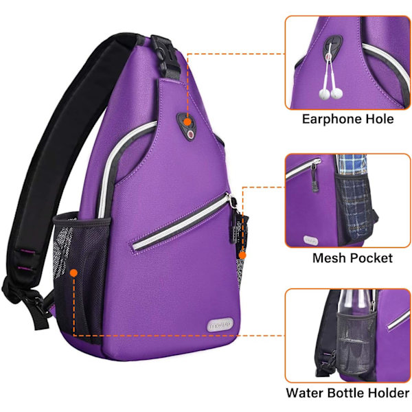 Sling-reppu, monikäyttöinen crossbody-olkalaukku, matkustus- ja vaelluspäiväreppu Ultra Violet