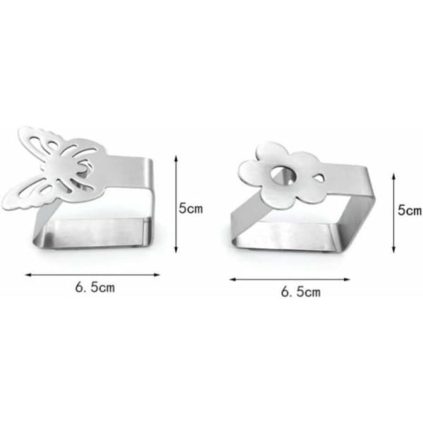 4-pak Bordsdugsklemmer i rustfrit stål til bordsdug, bordsdug, bordsdugsklemmer (sommerfugl), rustfrit stål, sølv 1, 6,5 5