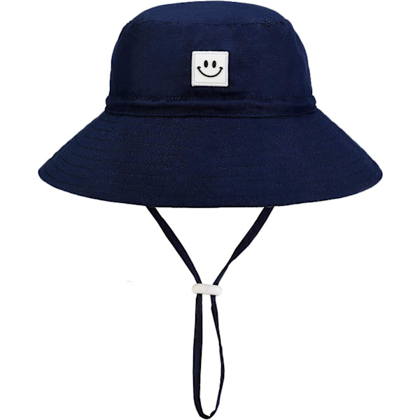 Baby Solhatt Leende Ansikte Småbarn UPF 50+ Solskyddande Hinkhatt Fin Strandhatt för Baby Flicka Pojke Justerbar Mössa Navy 06 Months