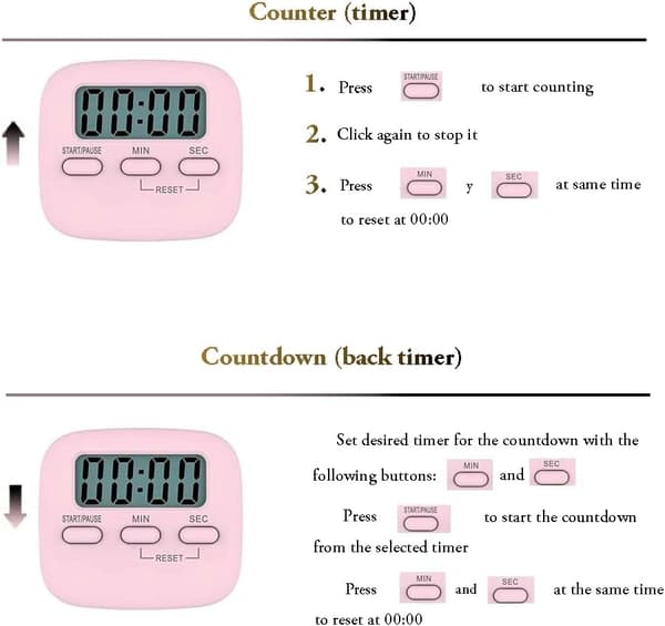 Køkkentimer med stort LCD-display, digital køkkentimer med høj alarm