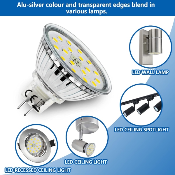 6X MR16 LED-pærer, koldt hvidt, 5W GU5.3 LED-pærer erstatter 45W halogen, 120° strålevinkel AC/DC 12V spotlight-pærer, 2-bens energibesparende lyspærer Cool White 6 Count (Pack of 1)