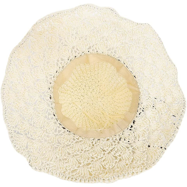 Solhatt i halm för kvinnor, damer, hopfällbar, bredbrättad, med rosett, justerbar, strandhatt, elegant hinkhatt, UPF 50 UV-skydd, bekväm Creamy White One Size