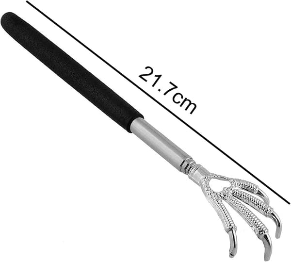 Extendable Stainless Steel Back Scratcher Telescopic Design with Rubber Grip and Bear Claw for Soothing Back