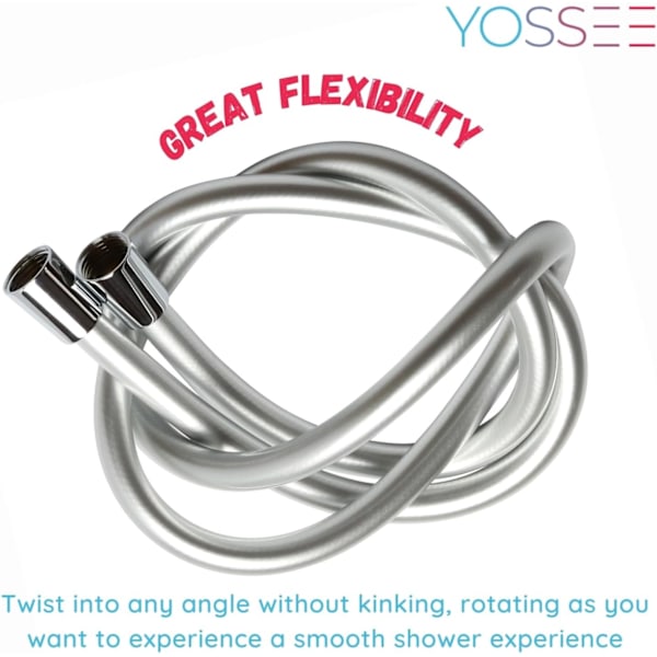 PVC glatt dusjslange 1,5 m / 59 tommer med anti-vridning messingforbindelser - universell erstatning, fleksibel, knute- og lekkasjesikker Silver