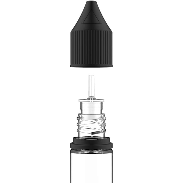 V3 10ml PET Plast Enhörningsflaskor för vätskor - Tomma droppflaskor - 20x 10ml (Klar flaska med svart lock) Clear Bottle With Black Cap