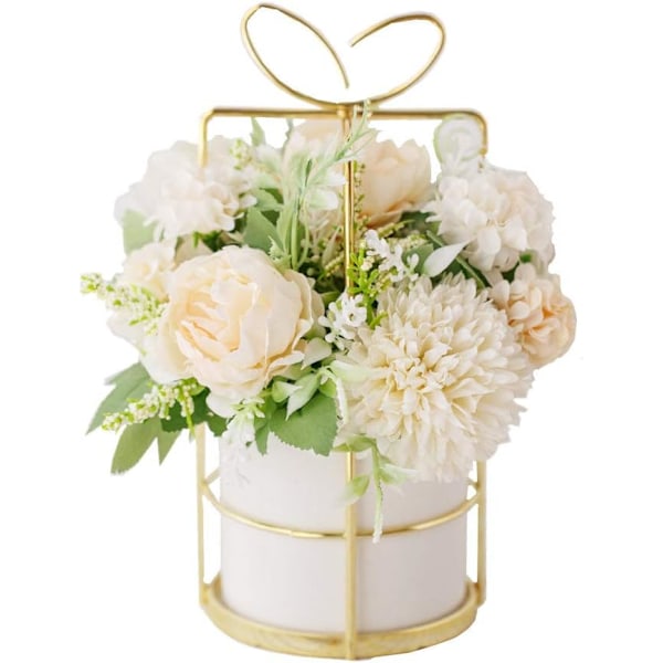 Kunstige blomster falske peon silke hortensia blomst med vase blomsterdekorasjoner for bryllupsdekorasjon bordmidtpunkter (hvit med vas White With Vase Set