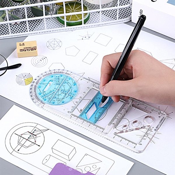 2 kpl monitoiminen geometrinen viivoitin matematiikan piirustusviivoitin geometrinen piirustusmalli mittaustyökalu 360 asteen kulmamitalla opiskelijalle