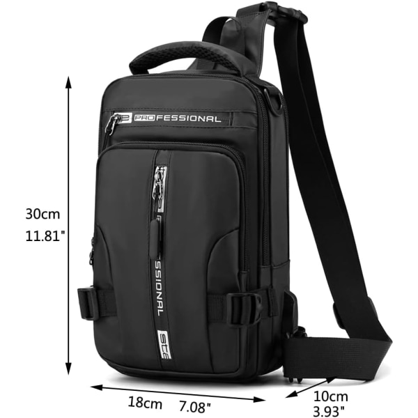 Nylon Casual Sling Bag Rygsæk Håndtaske til Mænd Rejse Udendørs Sport Vandring Crossbody Brystpakke Skuldertaske Multifunktions Daypack, med USB #29black(nylon)