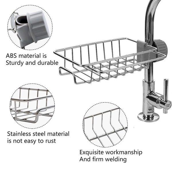Kjøkkenvask Caddy Organizer Over Faucet Svamp Holder, Fortykning Hengekran Avløpsstativ