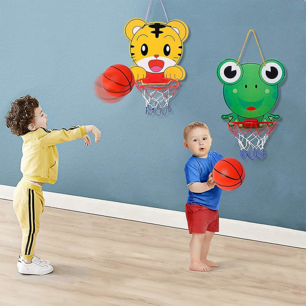 Miniatyr basketkorg för inomhusbruk, 2-delad tecknad mini basketkorg, gadgetleksaker, inomhussportsfestboll, pojkar och flickor 1-6 år gamla