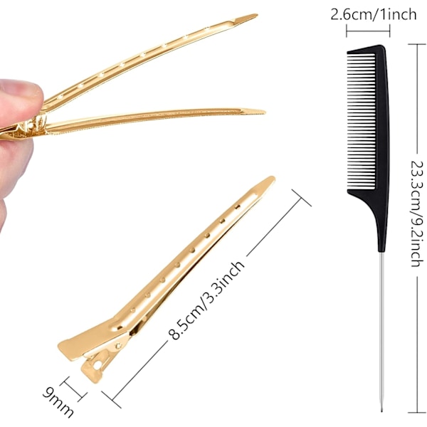 24 kpl Hiusten Osittelupihdit Muotoilukammalla, 3,5 Tuuman Ankkurihiusten Pihdit Metalli Krokotiili Hiusten Muotoilupiht Gold