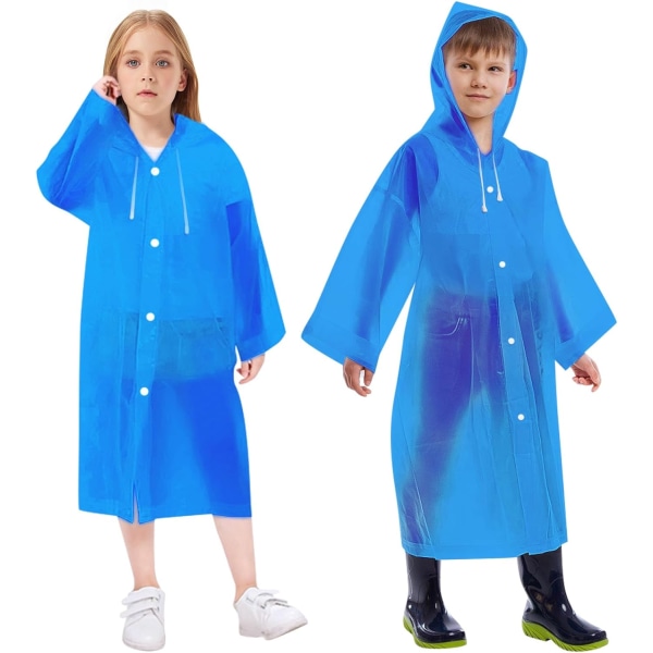 Bærbar regnfrakke, regnponcho vandtæt med hætter og ærmer, genanvendelig regnafvisende poncho til camping, nødsituationer, rejser Kids 2 Pack RaincoatBlue