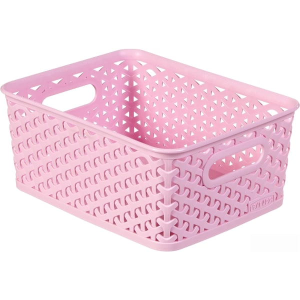 My Style Rattan Effect Set med 4 små rektangulære oppbevaringskurver på 4 liter - rosa - for kjøkken, stue, bad, soverom og vaskerom Pink 4 x 4L Small