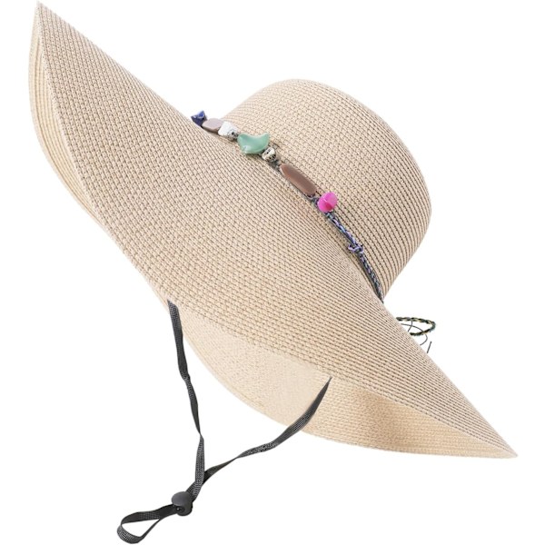 Dam bredbrättad stråhatt, vikbar solhatt med UPF 50+ Rainbow Beadbeige