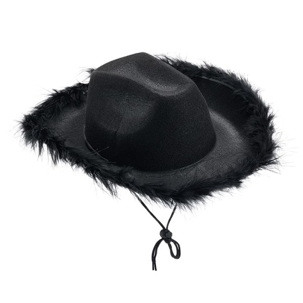 Kvinder Cowboy Hat Filt Fluffy Fjer Trim Cowgirl Hat Bred skygge Fancy Dress Fest Cowgirl Hatte Kostumer Dress Up Hat