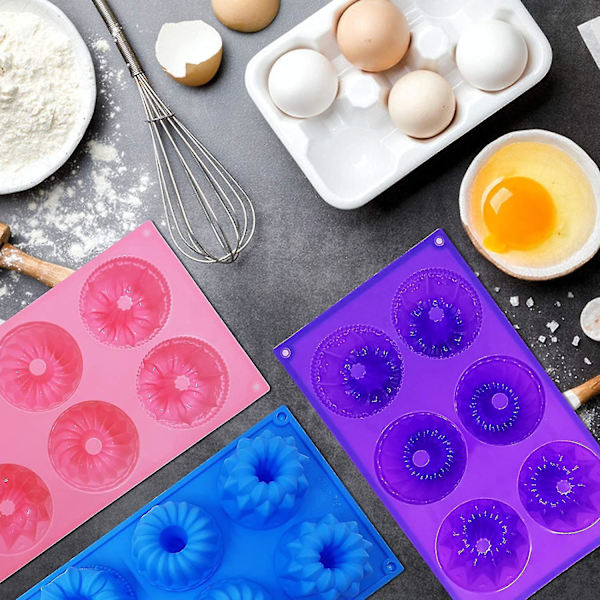 3 stk. Silikoneforme til Kager, Donutmaskine Silikonebageplade Muffinsforme Mini Kageforme (Tilfældig Farve)