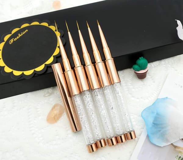 5 PCS Nail Art Liner Brushes Long Set with Cap and Diamond Handle 7/9/11/15/20mm Pink