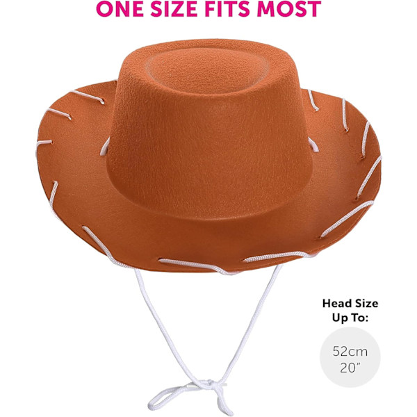 Barns bruna cowboyhatt - Cowboy och cowgirl hatt accessoar - Perfekt för vilda västern och cowboy-temafester, World Book Day eller någon annan snygg dr Brown Pack of 12