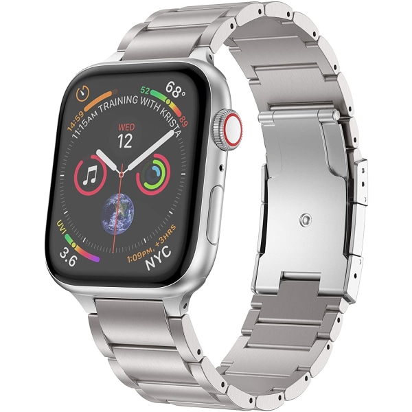 Armband i titan, metallrem med sköldpaddsspänne, kompatibel med Apple Watch Series 9/Ultra 2/SE/8/7/2023, 38mm/41mm/40mm, Silver
