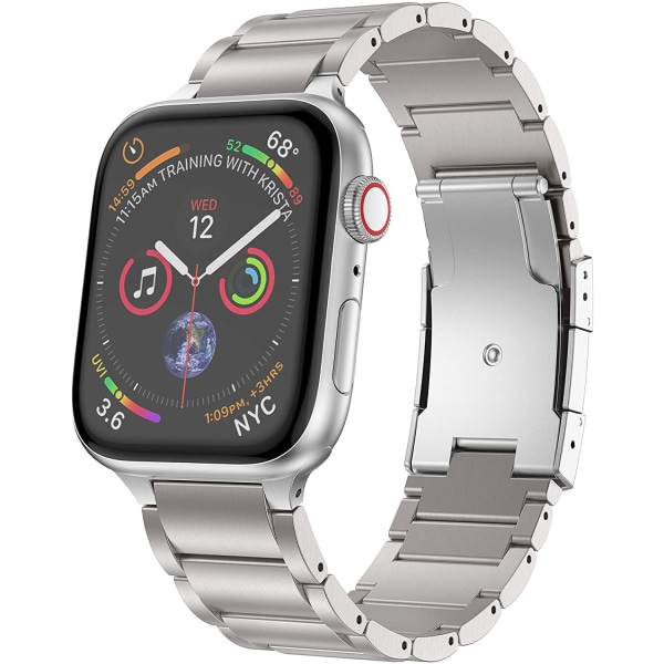 Titanium Armbånd, Metalrem med Skildpadde Spænde, Kompatibel med Apple Watch Series 9/Ultra 2/SE/8/7/2023, 45mm/44mm/49mm, Sølv