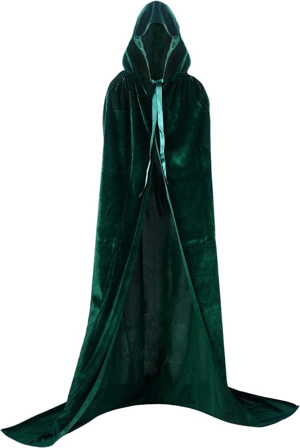 Hætte med lang kappe i guldfløjl, vampyrkappe til voksne, cosplay, halloween, karneval Grøn