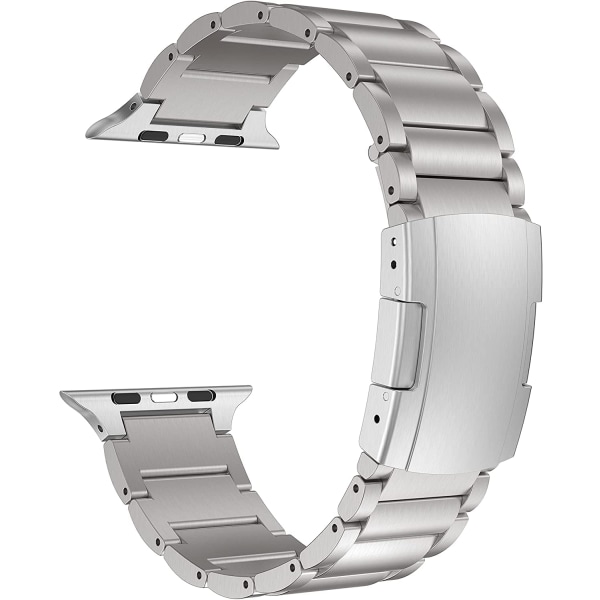 Armband i titan, metallrem med sköldpaddsspänne, kompatibel med Apple Watch Series 9/Ultra 2/SE/8/7/2023, 45mm/44mm/49mm, Silver