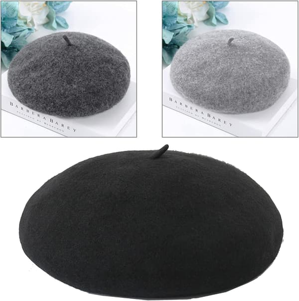 Dame Beret i Uld - Fransk Chic Solid Beanie Hue Strækbar Klassisk Basker 57 cm