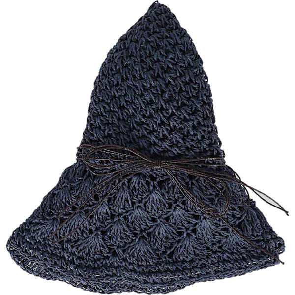 Solhatt i halm för kvinnor, damer, hopfällbar, bredbrättad, med rosett, justerbar, strandhatt, elegant hinkhatt, UPF 50 UV-skydd, bekväm Dark Blue One Size