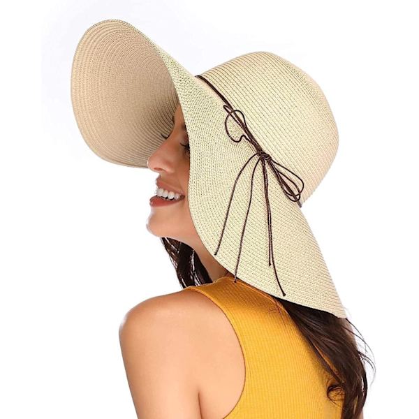 Kvinner Foldable Floppy Bred Brede Brede Solhatt Sommer Strandhatt UV UPF 50+ 04Style Beige