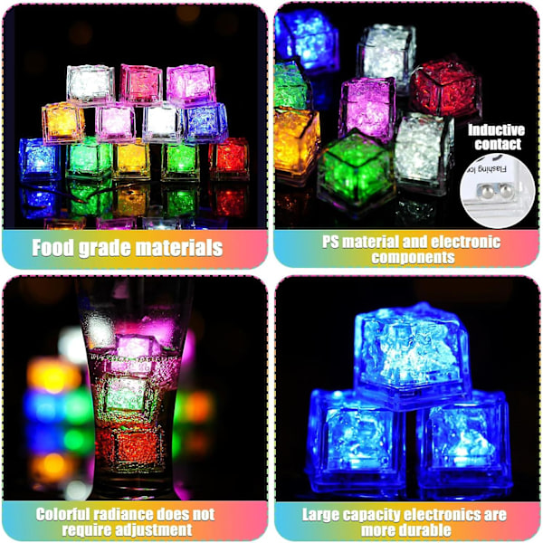 12 stk LED-isbiter for drikke, lysende isbiter, LED-isbitlys, LED-isbiter bad, fargerike lysende LED-isbiter, baby badeleke, LED