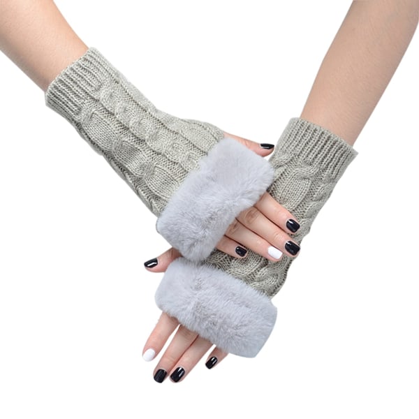 Kvinder strikke fingerløse handsker, armvarmere med kunstpels, vinter fingerløse håndledsvarmer vanter