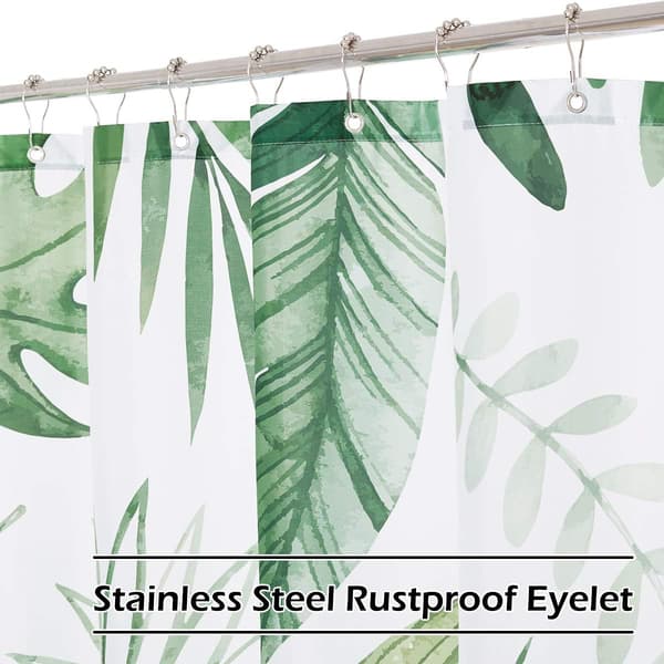 Mögelresistent duschdraperi, gröna blad tropiska växter duschdraperi polyestertyg för badrum med 12 krokar vattentät, 180 x 200 cm
