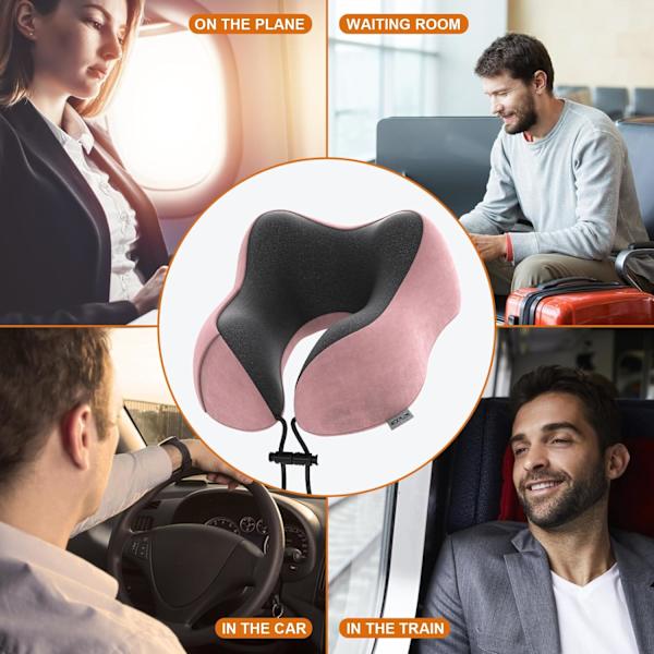 illow Memory Foam Nakkepute Lettvekt Hurtigpakke for Flytog Bil Nakkestøttepute for Reise Camping (Rosa) Pink U Design Neck Pillow