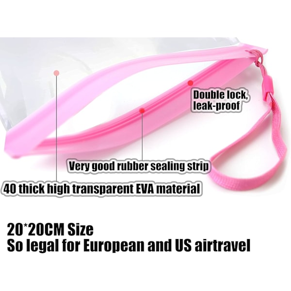 Gjennomsiktig toalettveske for reiser - Flyplasssikkerhetsvæskeposer, flytende veske for flyplasser 20 x 20 cm TSA-godkjent, reisetilbehør sminkevesker ferie essent 2pcs White