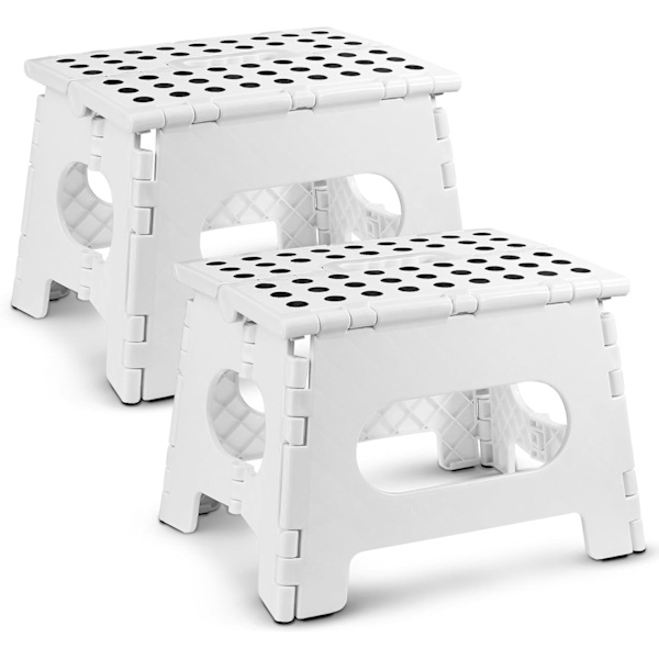 Sammenleggbar trinnkrakk - Den lette trinnkrakken er robust nok til å støtte voksne og trygg nok for barn. Åpnes enkelt med ett kast. Flott for White 9Inch  2PACK