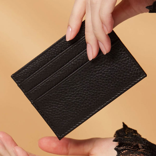 Äkta läder korthållare 7 kortplatser Minimalistisk Ultra tunn för jacka, byxor Black
