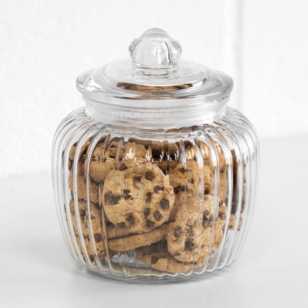 1320 ml Ribbet glas slik Sweetie Opbevaringskrukke Biscuit Cookie Barrel Tin Bryllup