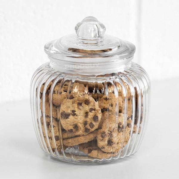 1320ml Riflet Glas Slik Sweetie Opbevaringsglas Biscuit Cookie Tønde Tin Bryllup Clear