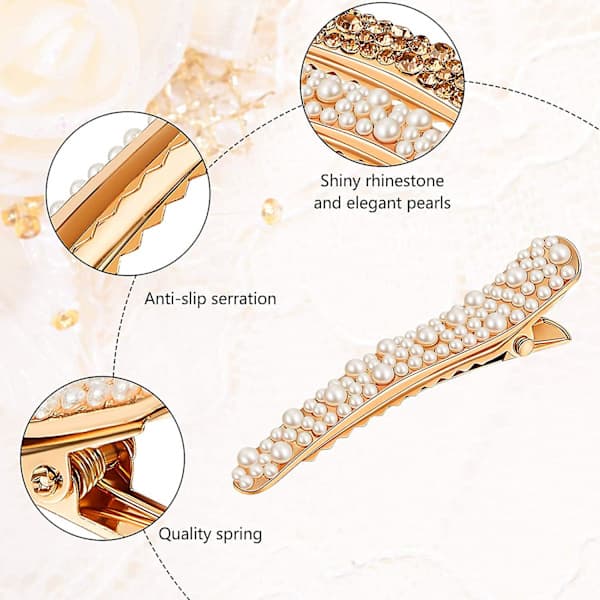 8 stk. perle-strass alligatorklips hårspenner strass nebbklips nebb hårnåler hårklips, 4 farger