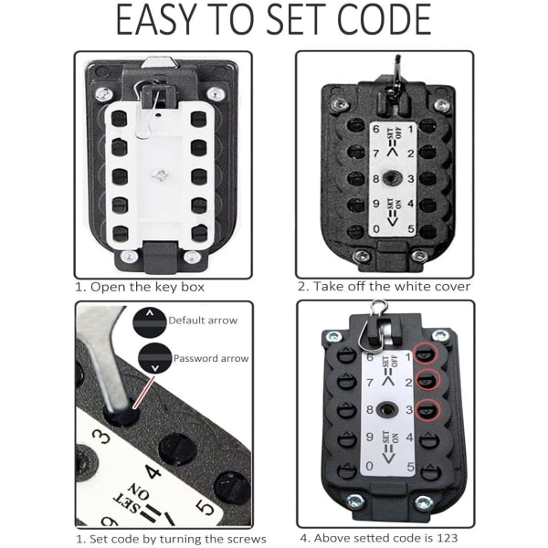 Boks for utendørs veggmontering, vanntett reserve nøkkel oppbevaringsboks, 10-sifret kombinasjonslåsboks trykknapp nøkkelholder boks for hjem innendørs og utendørs Aluminum + Zinc alloy 1lb