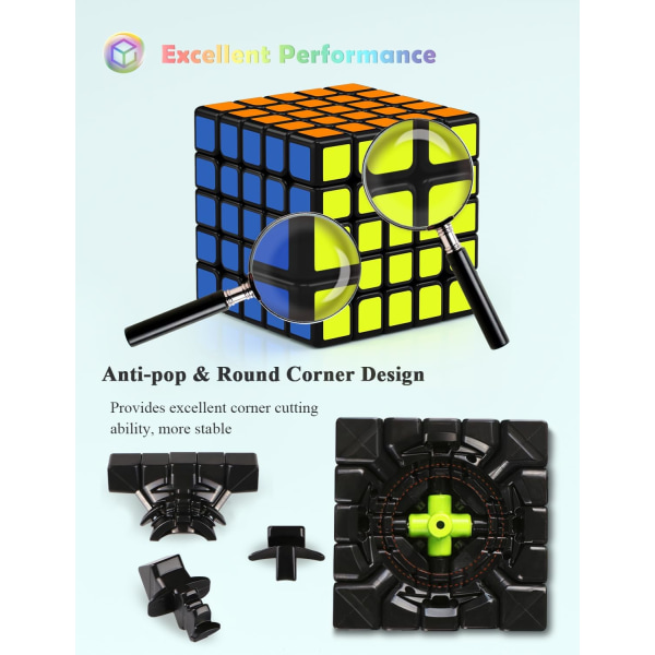 5X5 Speed ​​Cube, QiZheng 5x5x5 Original Puzzle Cube Super-hållbar klistermärke med levande färger (5x5x5) 5x5x5 3x3x3